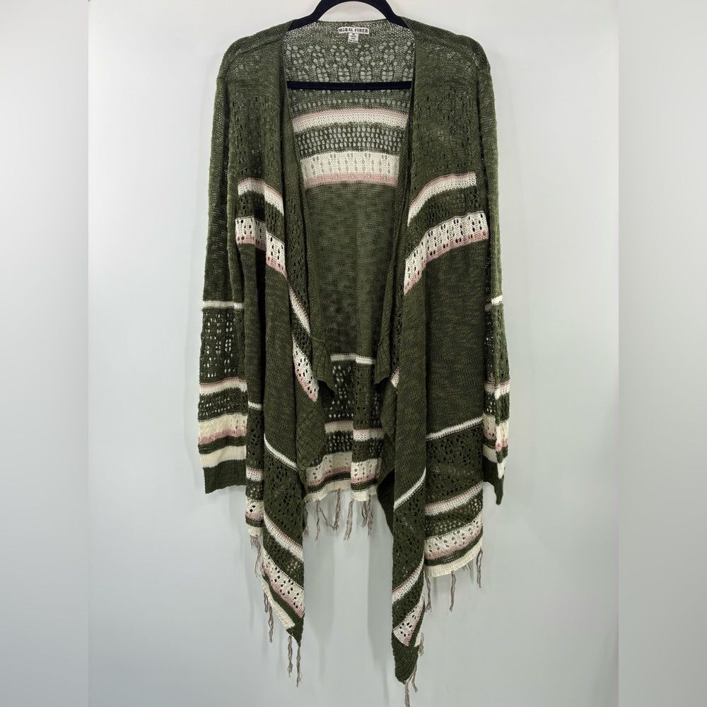 3For$20 Moral Fiber Green and Pink Crochet Knit Fring Cardigan size: XL